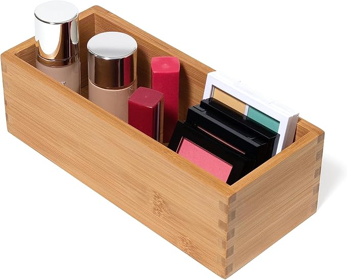Lipper International Bamboo Wood Utensil Holder Storage Box for Cooking Tools, Makeup, or Office Supplies, 4" x 9 1/4" x 3"