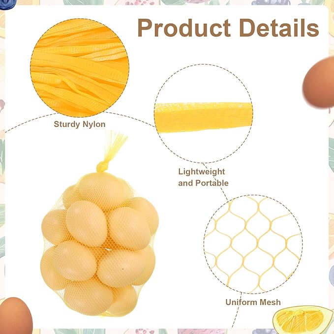 uxcell 100Pcs Reusable Produce Mesh Bags, 35cm Mesh Plastic Netting, Stretchable Egg Hatching Bags for Fruit Vegetable Storage, Yellow