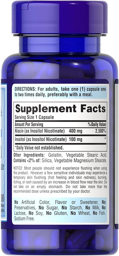 Puritan's Pride Flush Free Niacin 500 mg 100 Capsules