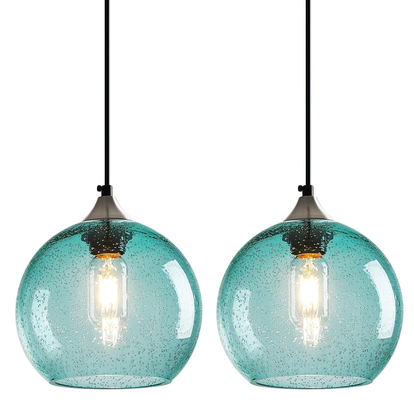 Lbsqj Light Blue Glass Pendant Lights Kitchen Island Lighting Globe Pendant Light Fixtures Modern Pendant Lighting For Bedroom Living Dining Room Light Fixture (7.87 In  2 Pack)