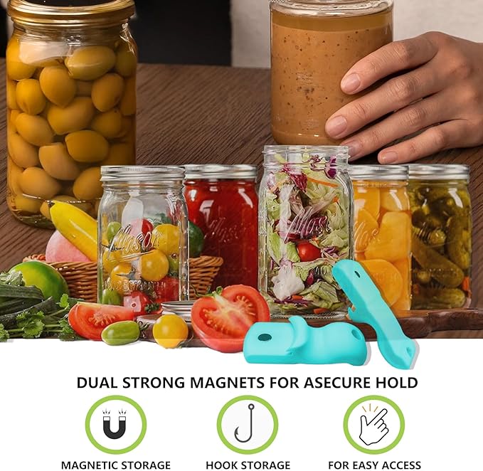 2pcs Canning Jar Opener with Magnets Mason Jar Opener Canning Tool Releases Vacuum Seal on Wide Mouth and Regular Mouth Lids (Blue)