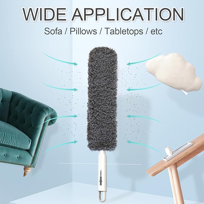 Microfiber Duster, Dusters for Cleaning, Hand Duster with Washable Head, Feather Dusters for Cleaning Cobweb, Blinds, Furniture, Cars-Gray