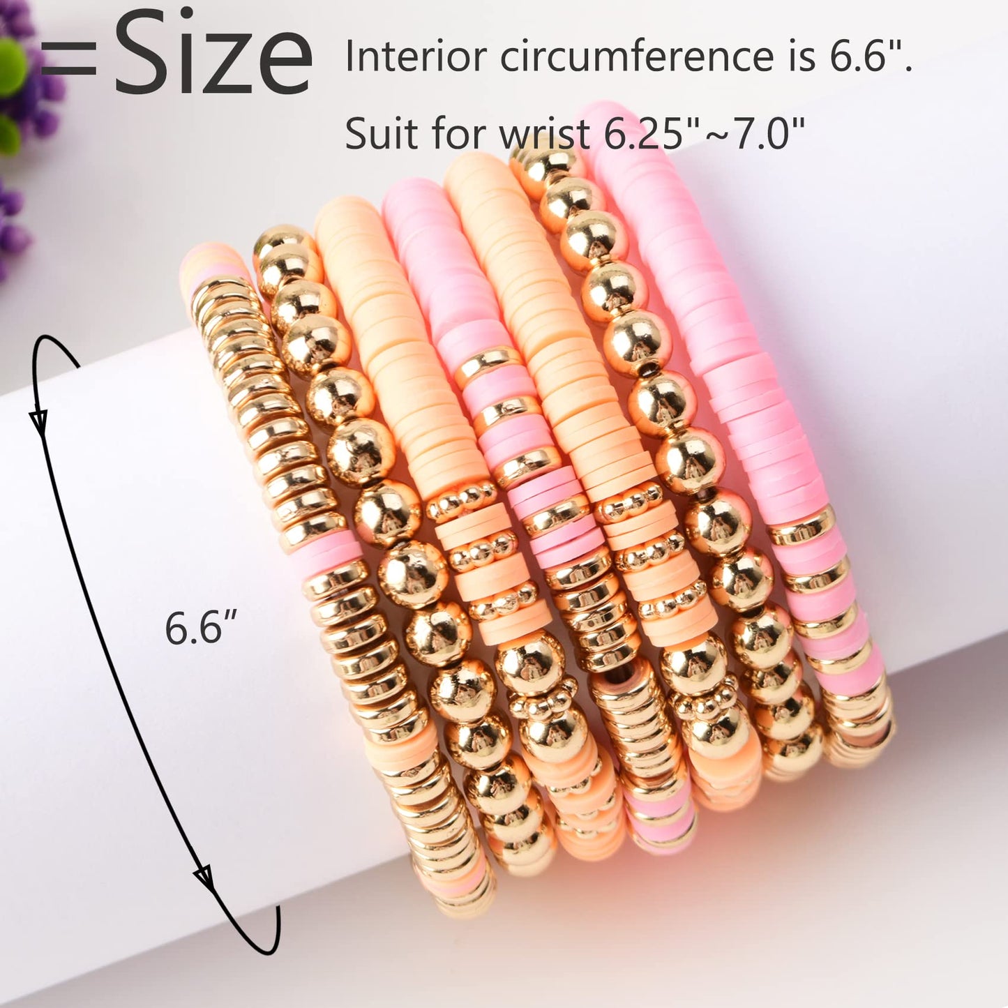 GOOJIDS Surfer Heishi Clay Bead Bracelets for Women Bohemian Stackable Gold Plated Beaded Stretch Bracelets Elastic Layering Fri