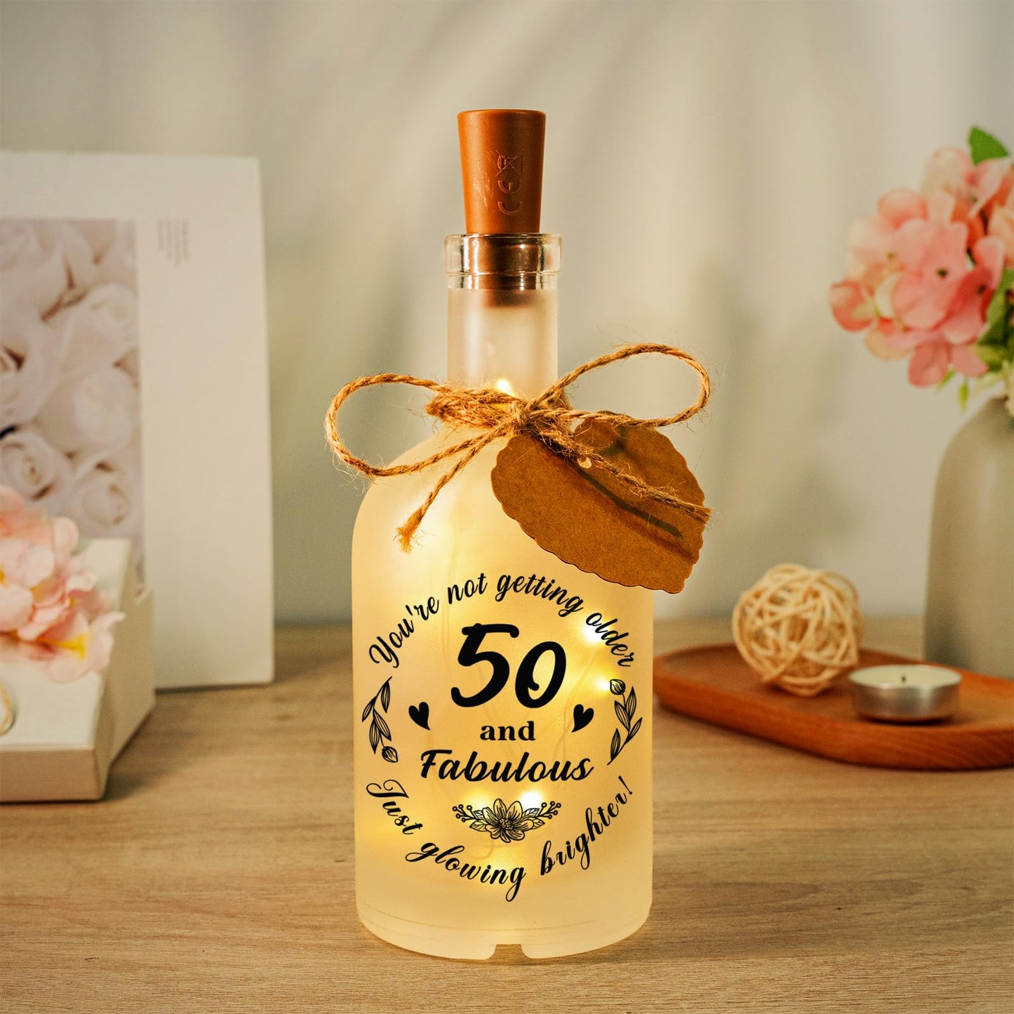 Vetbuosa 50Th Birthday Gifts For Her Him - Led Bottle Decorative Light 50 Years Old Gift For Women  50Th Birthday Decorations For Mum Friends Sister Wife