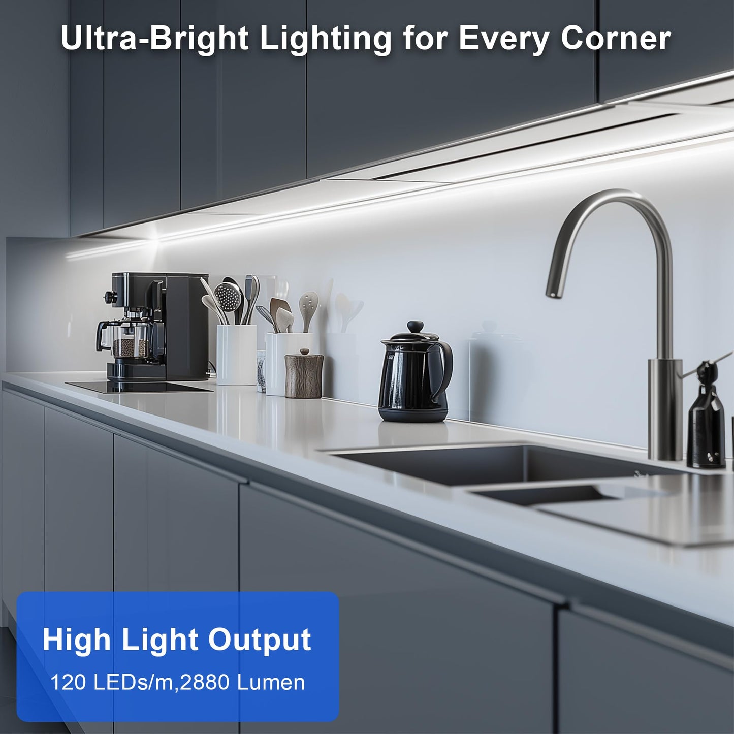 maylit Under Cabinet LED Strip Lighting 72in Cool White Hardwired PCB+LED