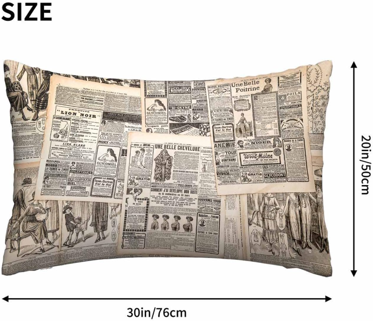 Mugod Home Decor Pillow Cases Vintage Woman Fashion Magazine Paris Paper,Standard Throw Cushion Cover for Bed Couch Sofa Office Decor 20x30 Inches