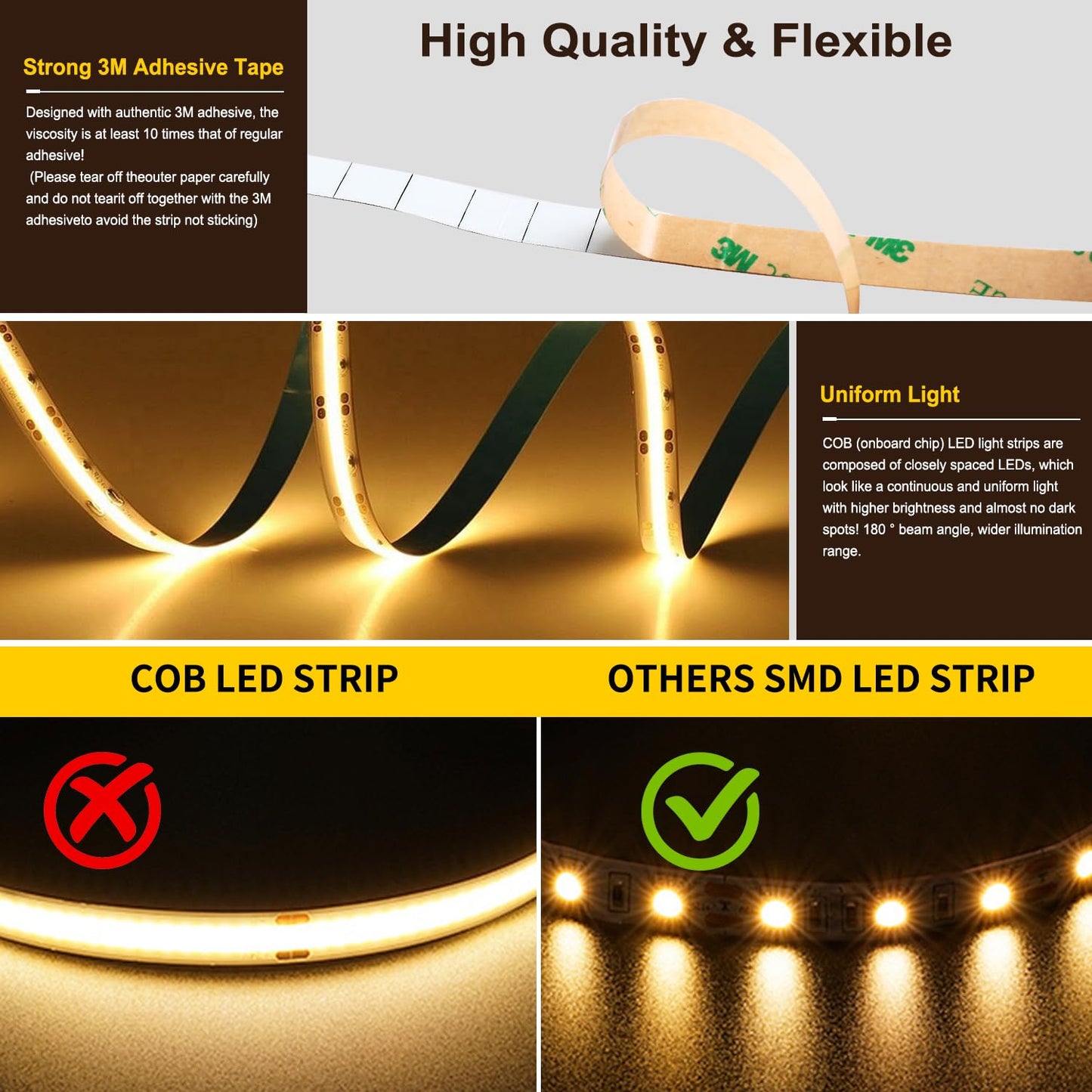 Pandery Cob Led Strip Light Cct Dimmable Strips Light 2700K-6500K 65Ft/20M 8Mm Wide Cri90+ 24V Led Strips Kit With Bluetooth App Control/Music Mode For Bedroom Kitchen Diy Lighting