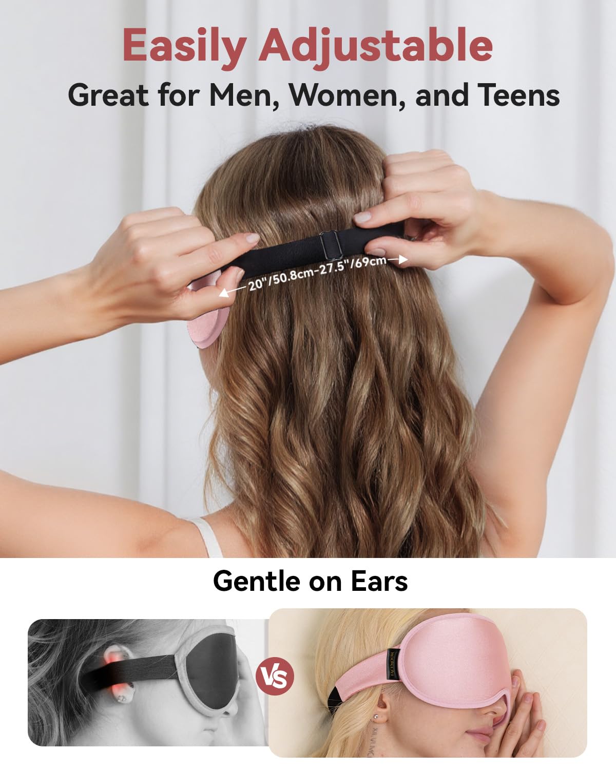 3D Weighted Sleep Mask for Women: 100% Light Blocking - Night Shift Nurse Essentials, Road Trip Travel & Long Flight, College Dorm Essentials for Girls - Lash-Friendly, Zero Eye Pressure, Pink