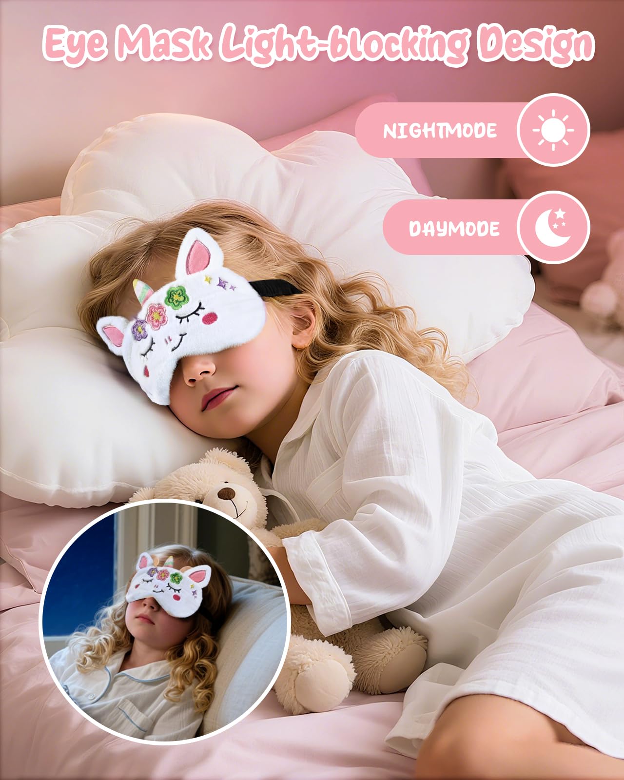 Miss Adola Sleep Mask for Kids - Valentines Gift for Kids Cute Plush Fuffy Sleeping Eye Cover Kawaii Soft Eyeshade Animal Eye Blindfold for Girls Boys Teens with Adjustable Strap, Unicorn