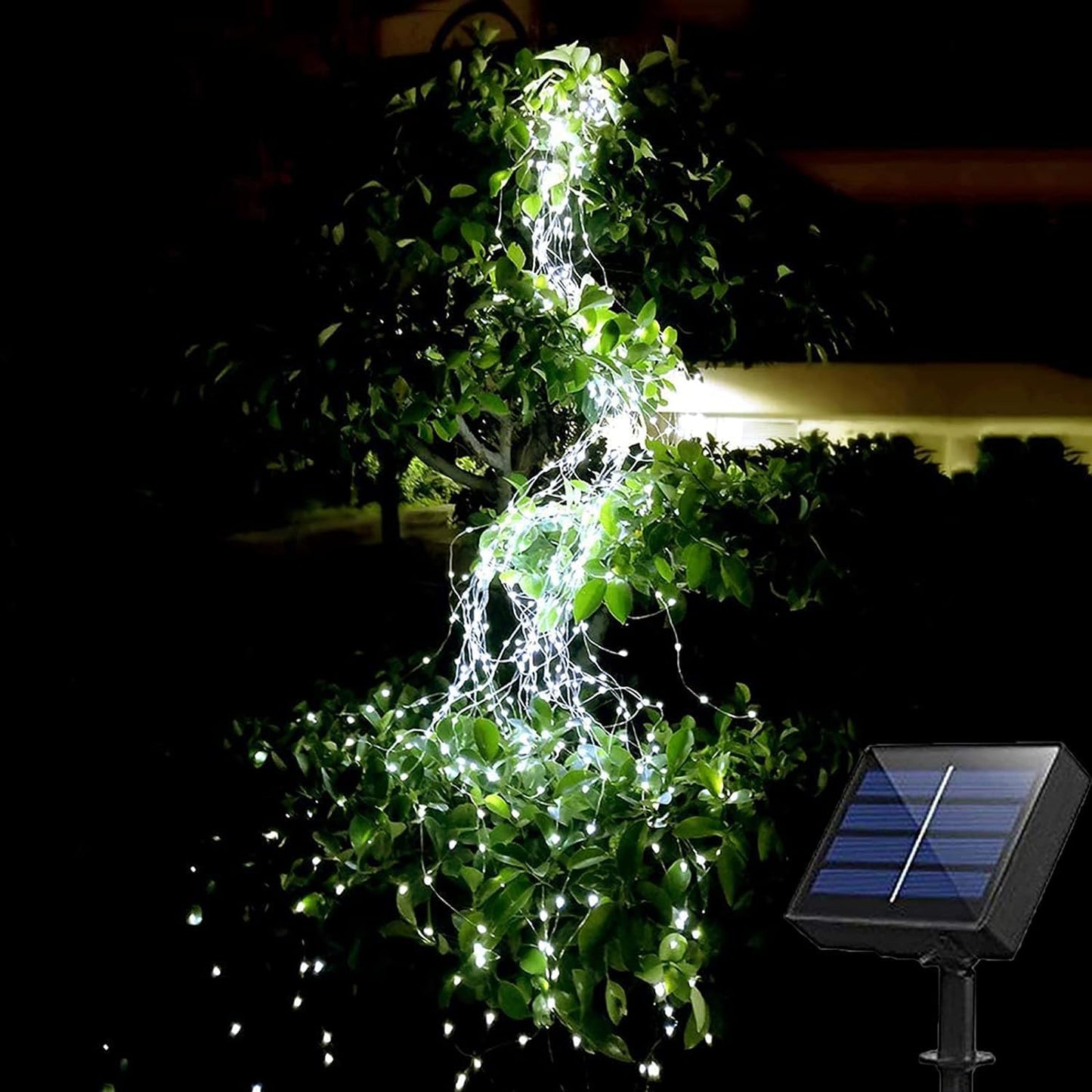 Solar Waterfall Fairy Bunch Lights Outdoor Waterproof 200Leds 8 Modes Watering Can Light (No Can)  Solar Powered String Lights Firefly Vine Christmas Tree Garden Decorations Gardening Gifts For Mom