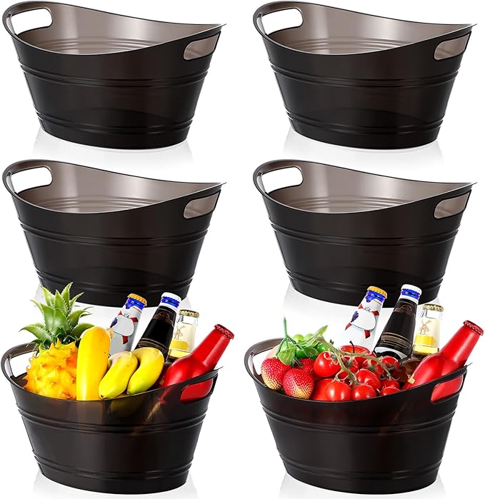 meekoo 6 Pcs Plastic Ice Buckets Bulk with Handles 4.5L Oval Storage Tub Large Capacity Ice Drink Bucket for Party Bar Win...