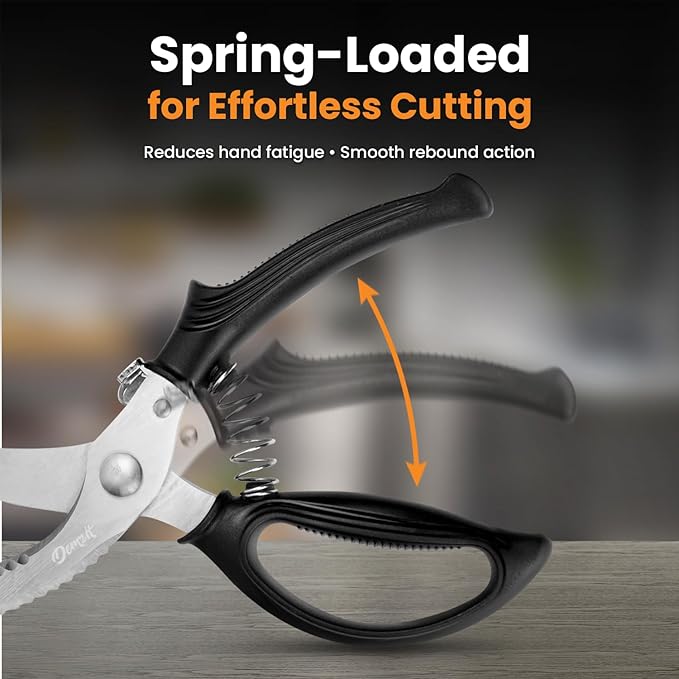 Poultry Shears, Kitchen Shears Heavy Duty for Food With Anti-Slip Handle & Safety Lock, Meat Scissors, Chicken, Lobster, Quail, Fish, Food Cutting Scissors, Bone Cutter - Spring Loaded