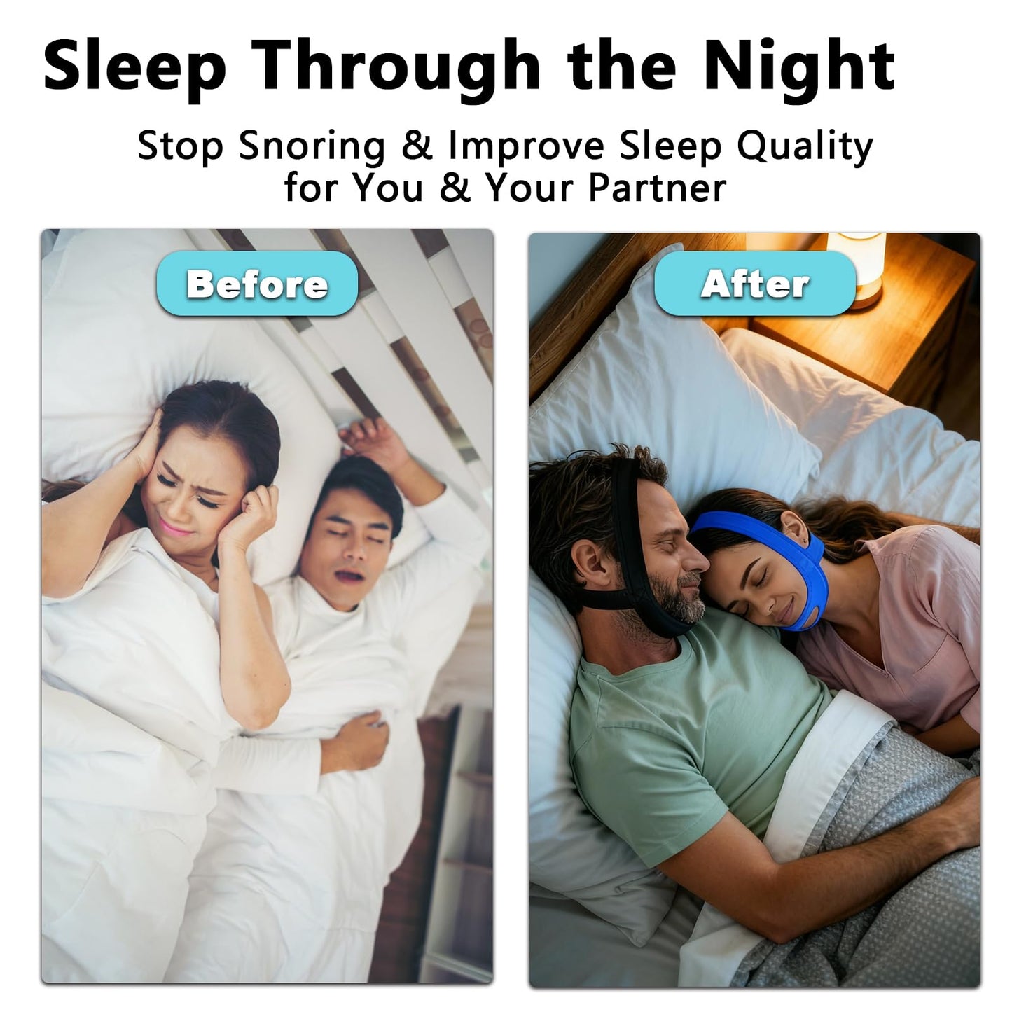 2 Pcs Chin Strap for Sleeping,Adjustable Anti Snoring Chin Strap to Keep Mouth Closed,Jaw Strap for Sleep for Men Women,with Two Pairs of Earplugs,Stops Snoring & Dry Mouth