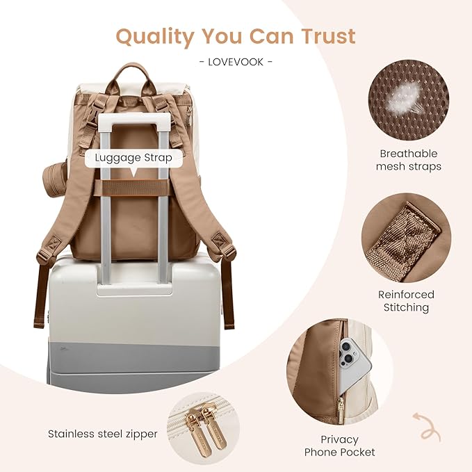 LOVEVOOK Diaper Bag Backpack, Baby Travel Bags for Boys & Girl, Toddler Waterproof Diaper Bag w/Changing Pad (Beige khaki, 15.6''-Small)