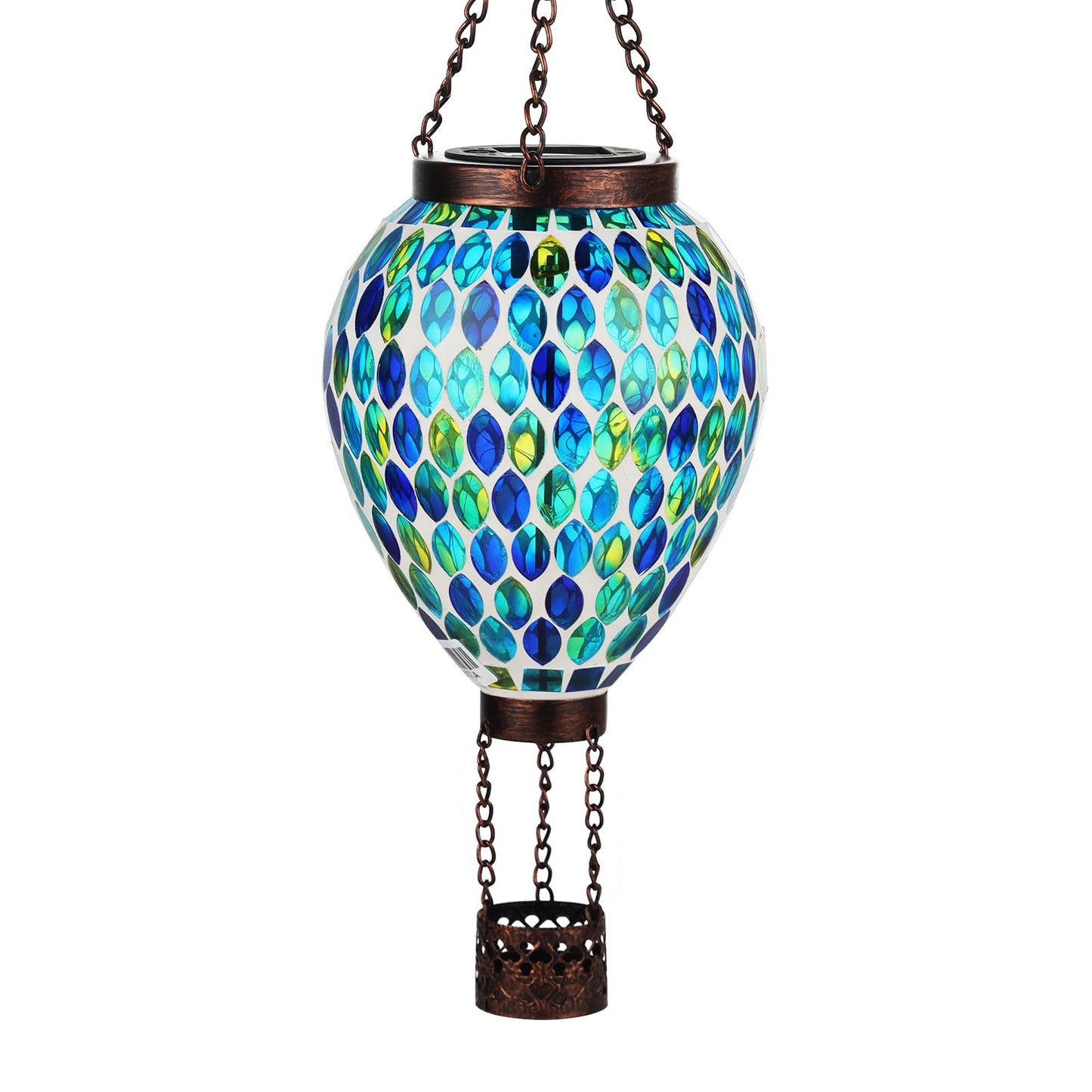 Voreen Hot Air Balloon Solar Lantern  Handmade Mosaic Solar Outdoor Hanging Wind Light  Waterproof  Patio Festive Decor  Gift For Mom Wife Friend  Blue