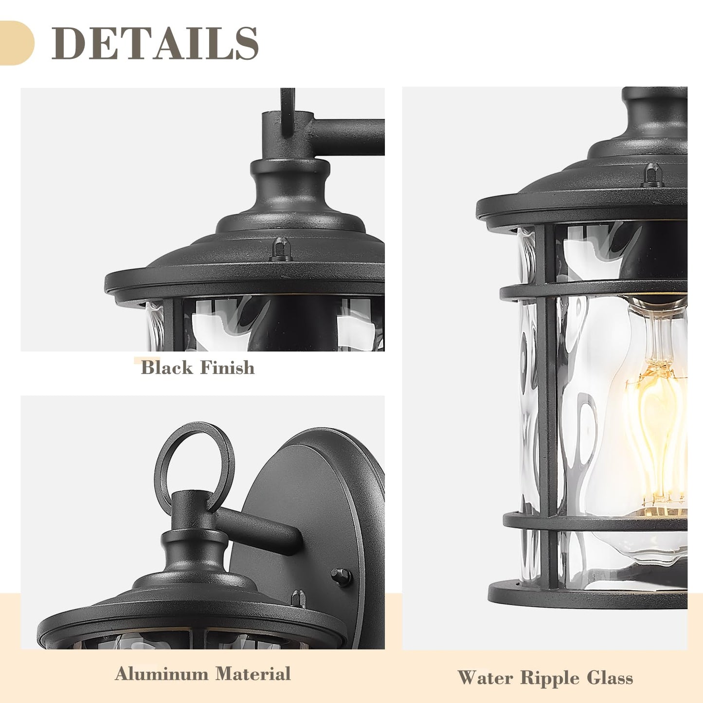 Emliviar 1-Light Outdoor Wall Mounted Lighting  Matte Black Outside Porch Light  11.4 Aluminum Carriage Light With Water Ripple Glass  Xe229Bs Bk-Wg