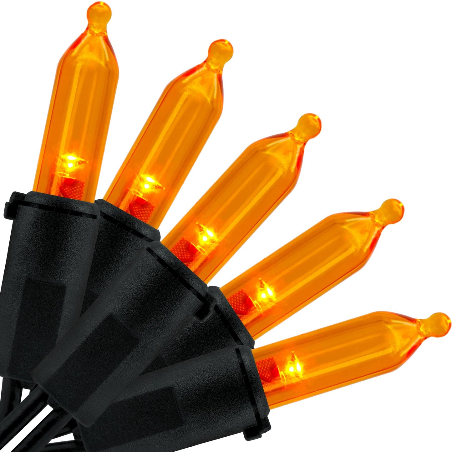 YULETIME Orange LED Christmas String Lights, 33 ft, 100 Count, UL Certified, Black Wire, Model BMD-L-100E/2F