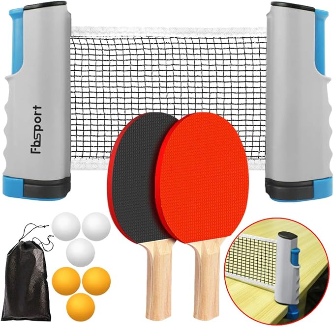 FBSPORT Ping Pong Paddle Set, Portable Table Tennis Set with Retractable Net,Rackets,Balls and Carry Bag for Indoor/Outdoo...