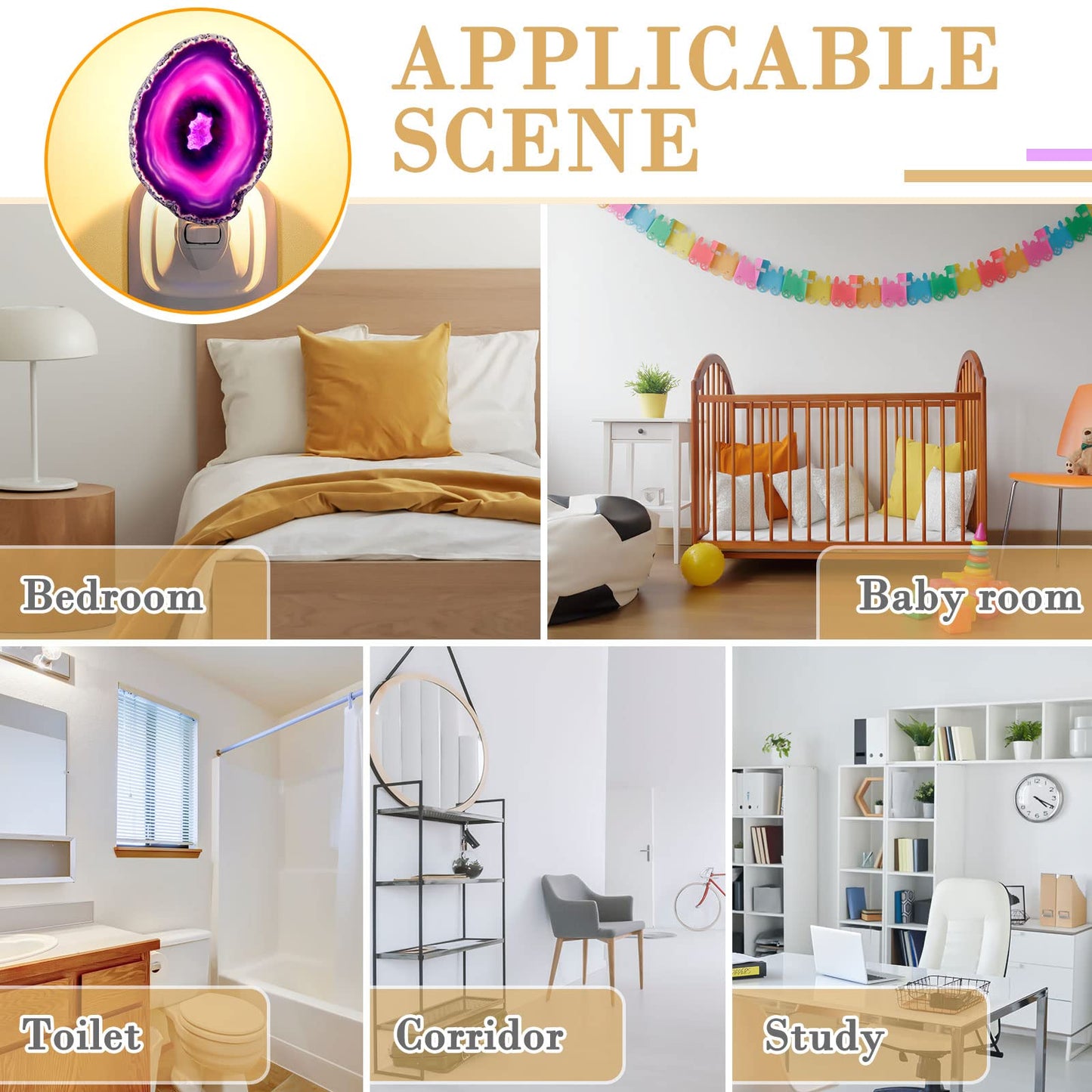 Agate Night Light Agate Slice Light Crystal Nightlight Plug Into Wall With Switch Home Decor Hallway Lights  Nightlight For Toilet Kitchen Bedroom (Purple)