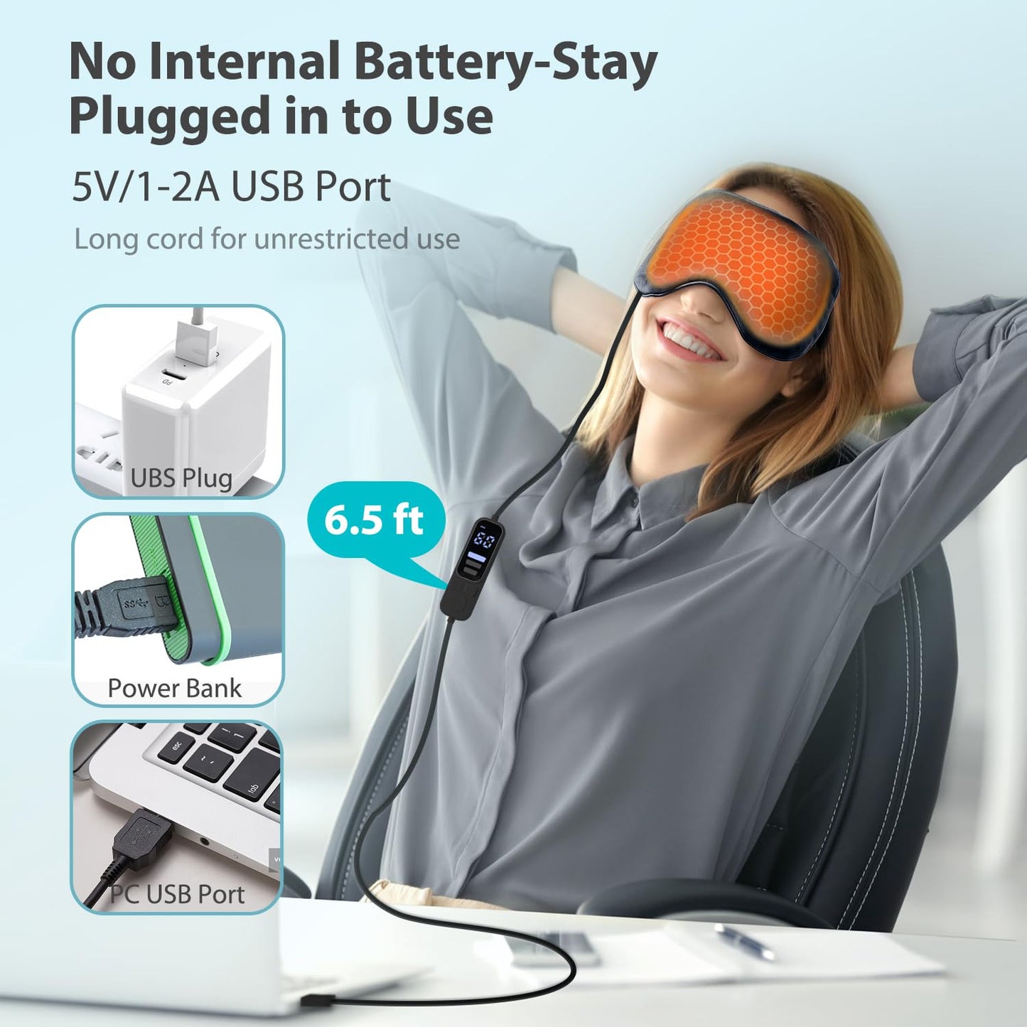 Ezona Heated Eye Mask, Warm Eye Compress Mask, USB Electric Eye Heating Pad with Temperature & Timer Control, Dry Eye Mask for Dry Eyes Blepharitis Sinus Migraine Stye MGD Puffiness Black