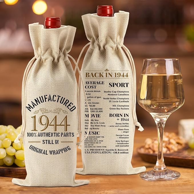 80th Birthday Gifts for Women Men Funny Wine Bag 80th Birthday Party Decorations Favors Happy Anniversary 80 Year Old Gifts for Woman Uncle Aunt Mom Dad Grandparents Wine Gift Bag