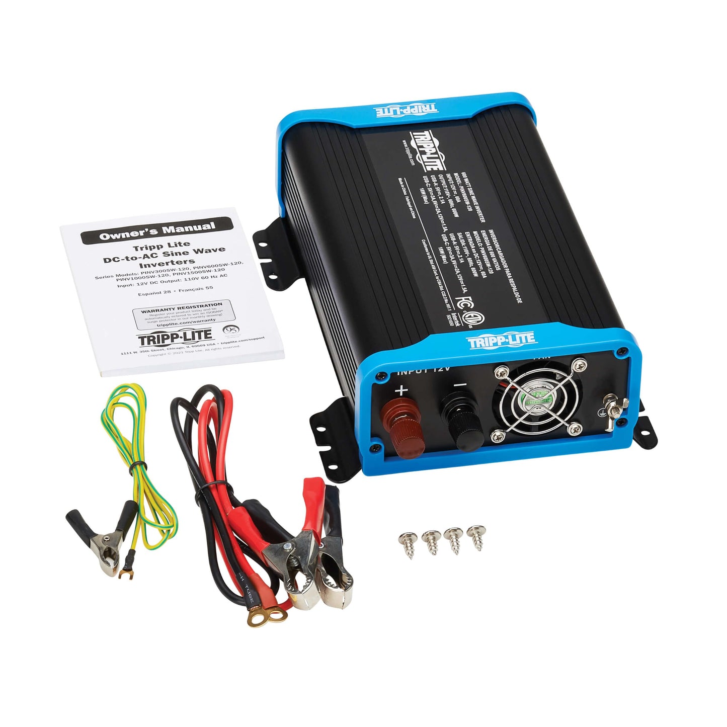 Tripp Lite 600W Compact Pure Sine Wave Power Inverter, 3 Outlets, 1 Usb + 1 Usb-C Charging Ports, Remote Control Via Rj12 Teleph