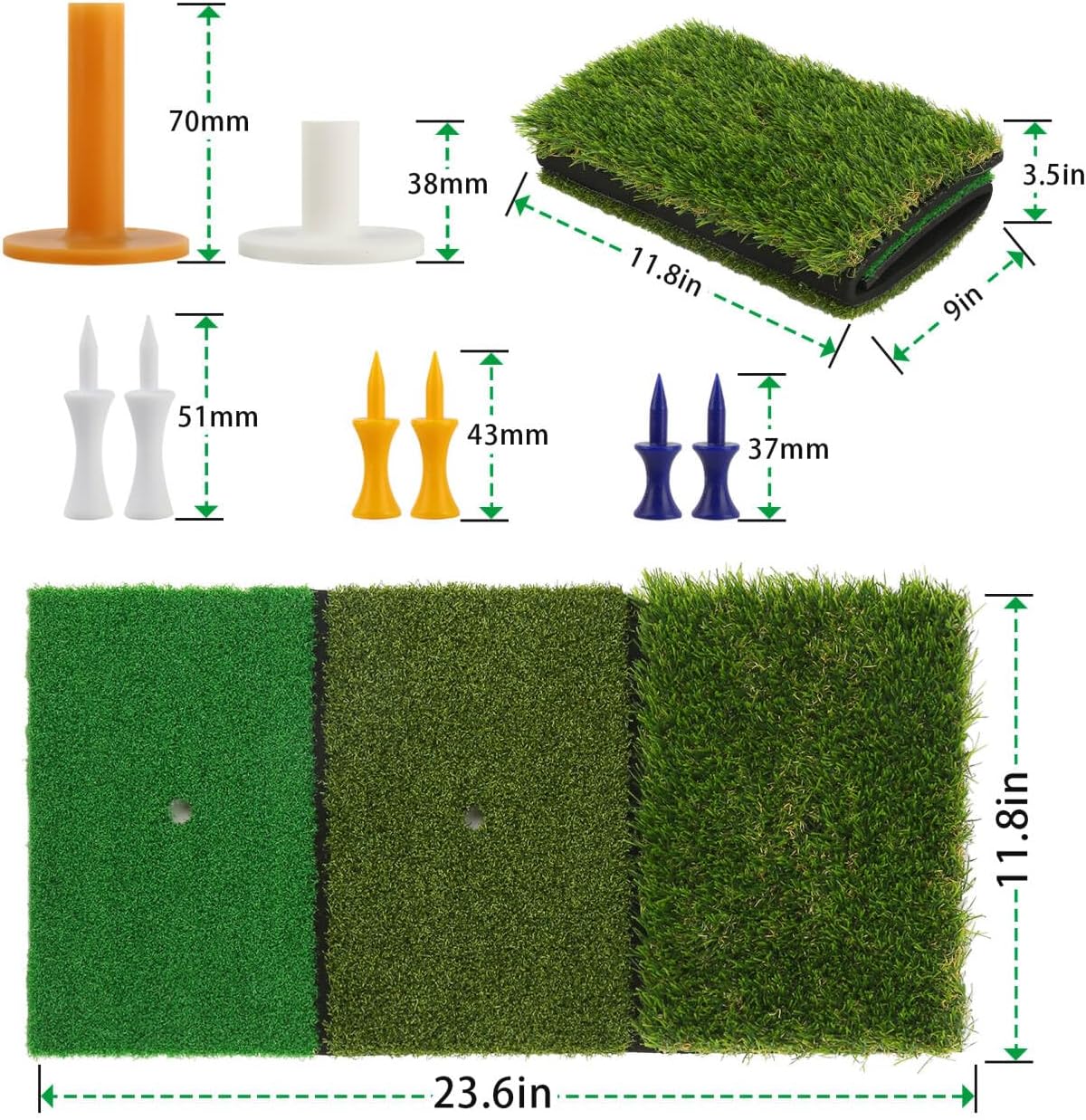 Wind Shear Golf Hitting Mat,Dual-Turf and Tri-Turf Portable & Foldable Golf Mat,Artificial Turf Golf Training Aids for Hitting,Swing & Putting-Ideal Golf Practice Mat for Indoor/Outdoor Use