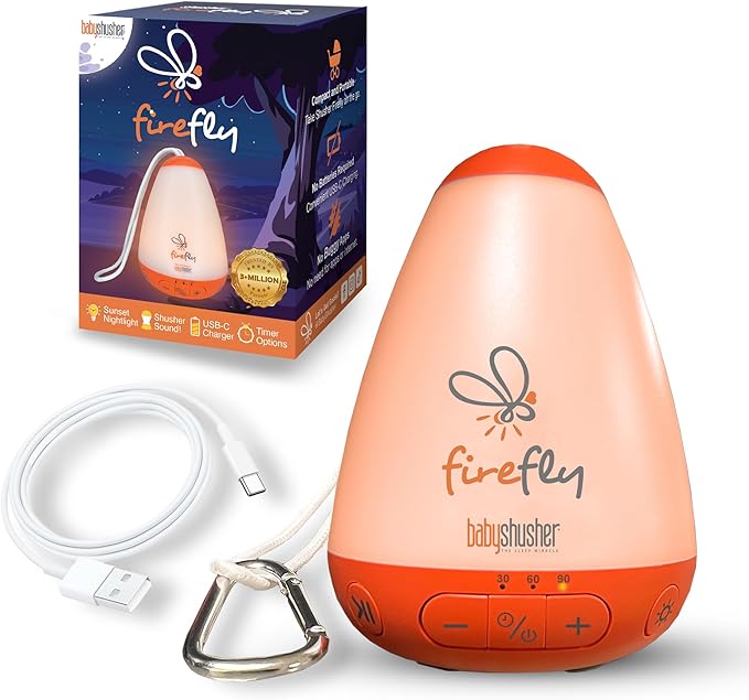 Baby Shusher Firefly Baby Soother for Crying Babies with Nightlight - White Noise Sound Machine, Baby Soother for Sleeping, Newborn Essentials for Crib, USB Rechargeable - 1 Count