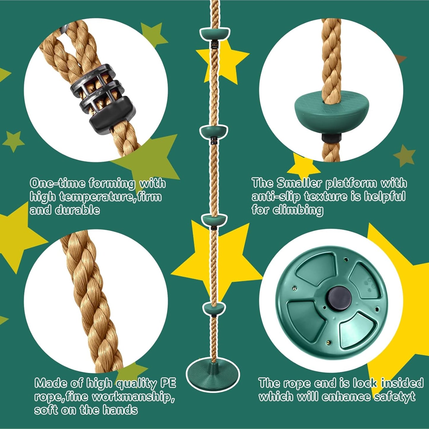 ZNCMRR Tree Swing Climbing Rope, Heavy Duty Swings Seat Replacement for Kids Disc Rope Climbing Swing Seat for Tree Indoor Outdoor Playground Swings Set Accessories(Green)