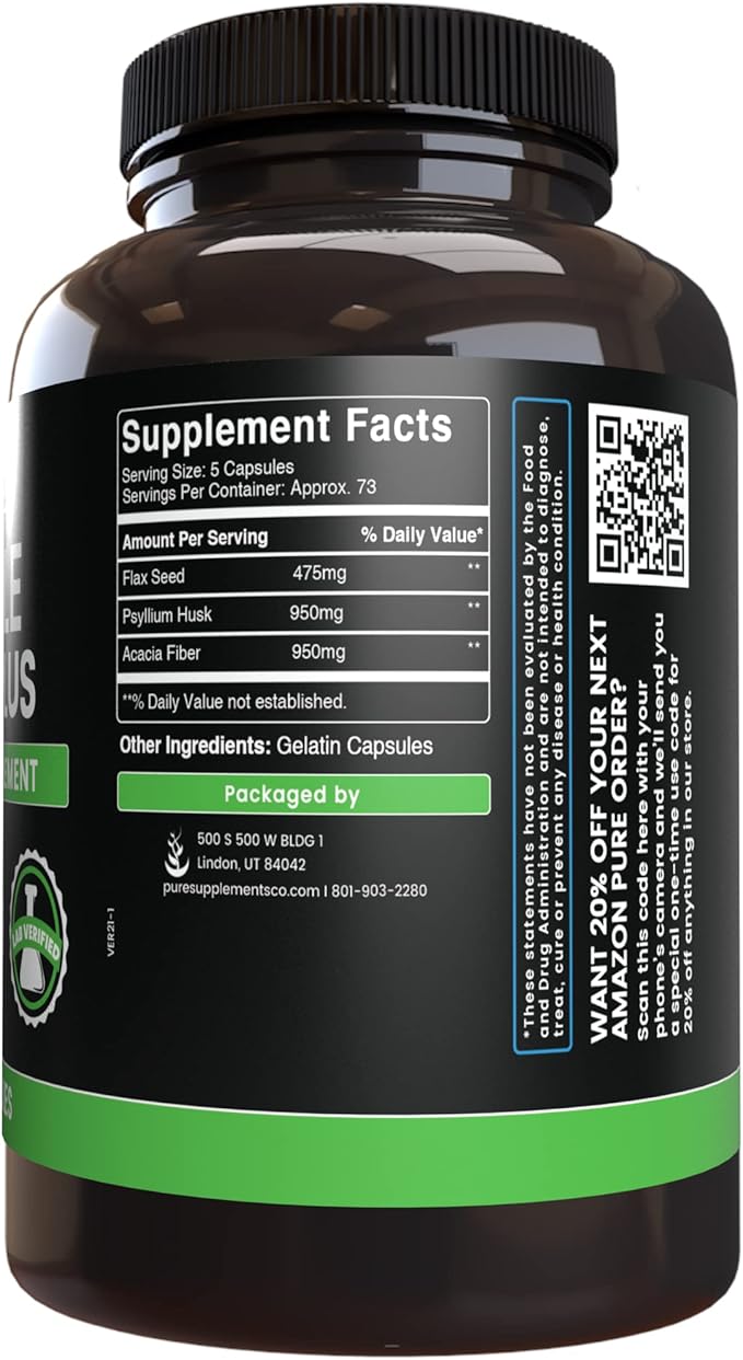 Pure Original Ingredients Triple Fiber and Vitamin C Bundle, 365 Capsules Each, Always Pure, Lab Verified