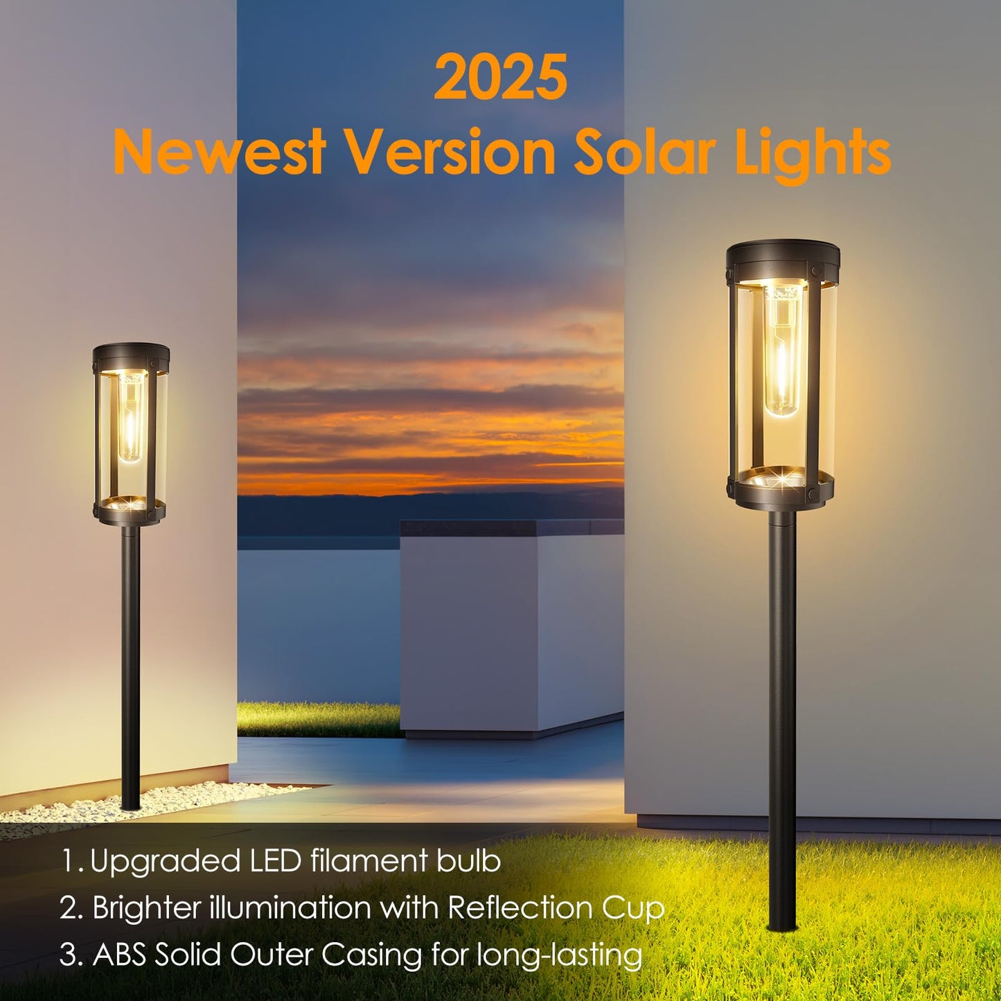 Solar Pathway Lights Outdoor: 8 Pack Upgraded Solar Lights Outdoor Waterproof - Up To 15 Hrs Bright Modern Path Light For Garden Yard Patio Driveway Walkway Sidewalk Landscape Lighting Outside Decor