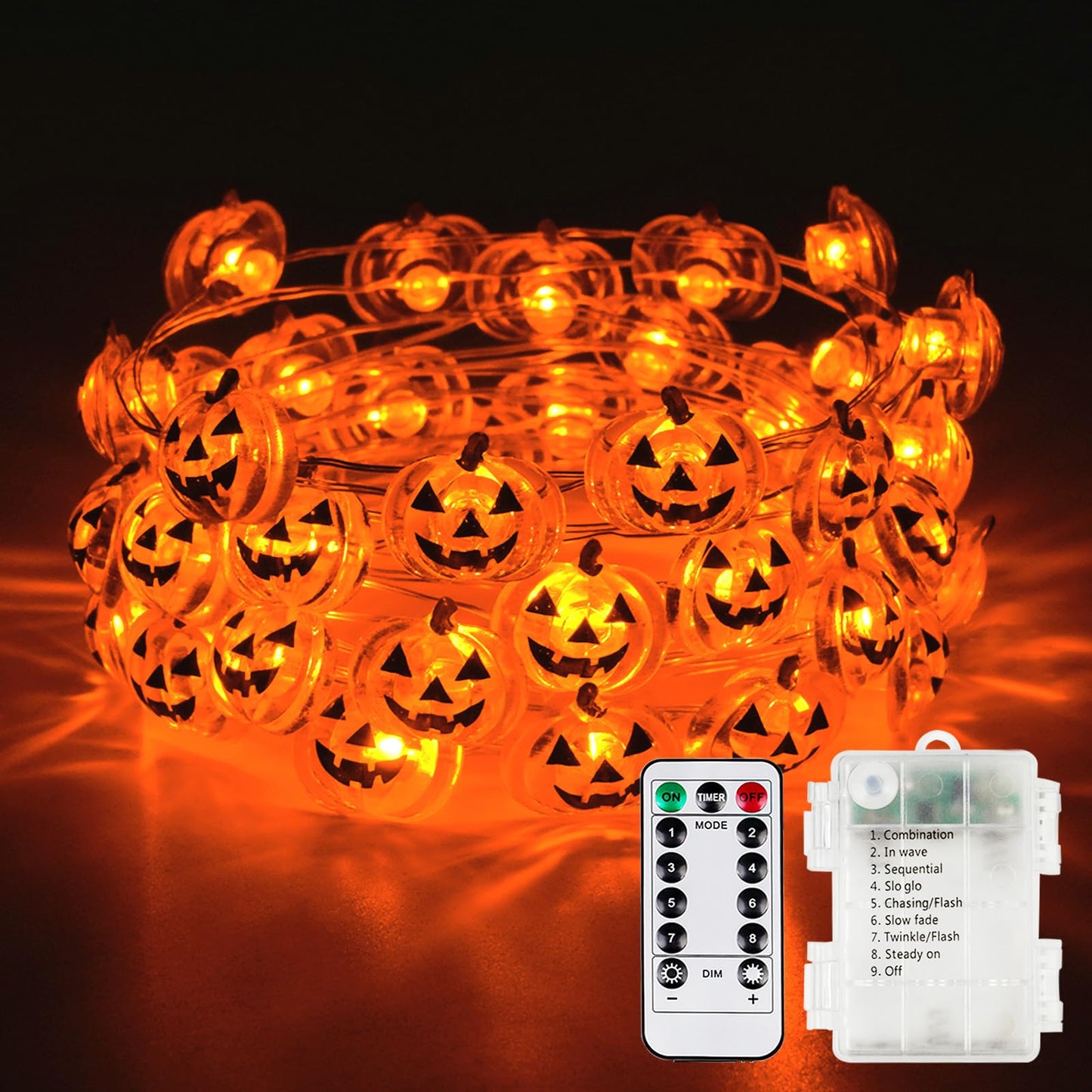 Halloween Fairy Lights Battery Operated 15Ft 40Led Orange Pumpkin String Lights 8 Modes With Remote  Warerproof Twinkle Lights With Timer For Indoor And Outdoor Halloween Decorations For Party Holiday