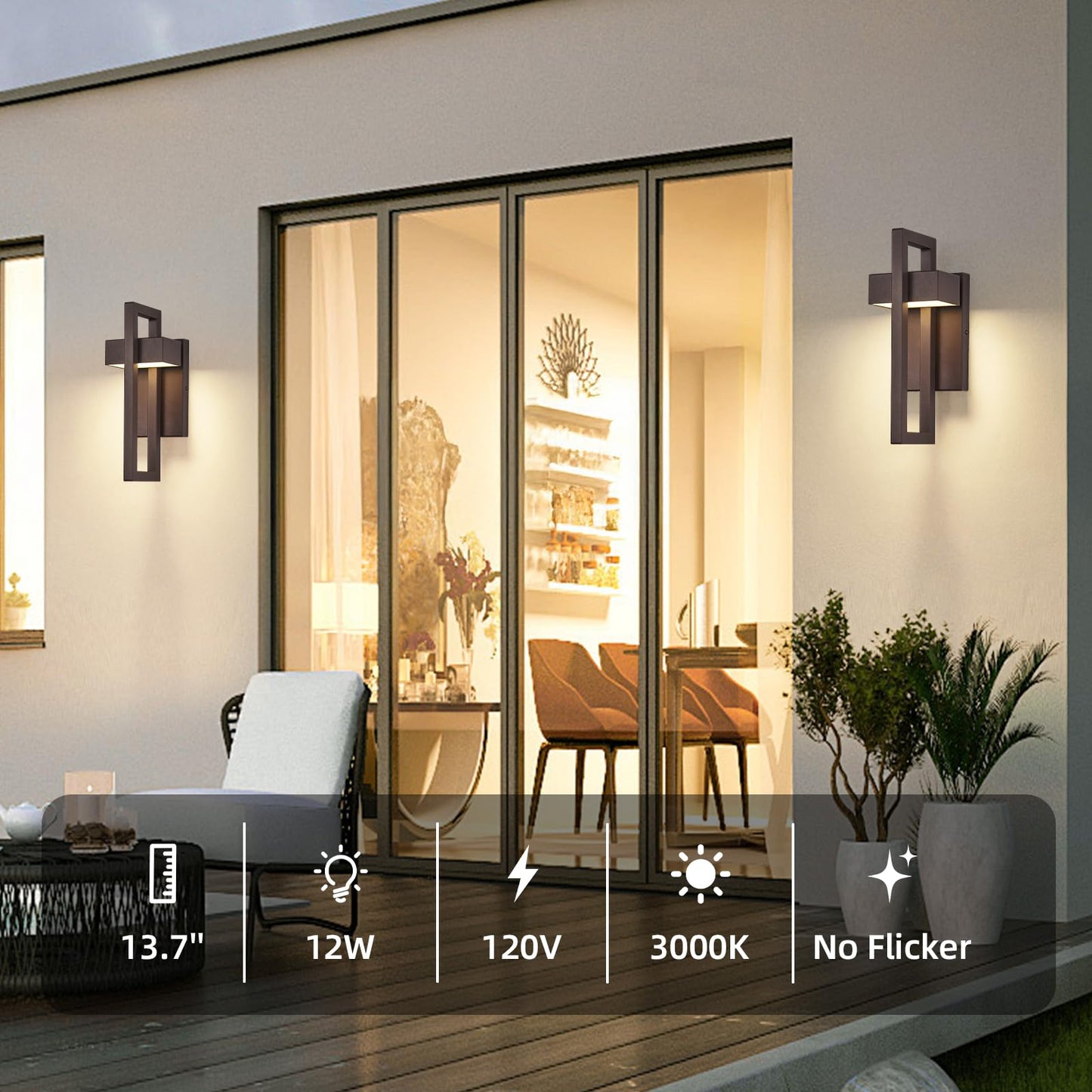 Tewei Modern Led Outdoor Wall Sconce Brown Outdoor Lights For House  13.7 Led Exterior Lighting Fixtures Outside Wall Mount Lights For Front Porch Hallway  Warm White 3000K  1 Pack
