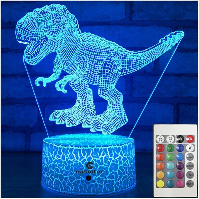 easuntec Dinosaur Toys 3D Night Light with Remote & Smart Touch 7 Colors + 16 Colors Changing Dimmable TRex Toys 1 2 3 4 5 6 7 8 Year Old Boy or Girl Gifts (TRex 16WT)
