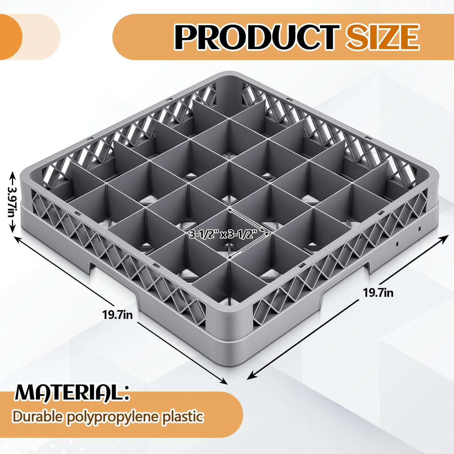 Aurelema 1 Pack Commercial Dishwasher Tray Rack Polypropylene Full Size Flatware Rack for Bowls Plates Knives Forks Cups (25 Grid,Gray)