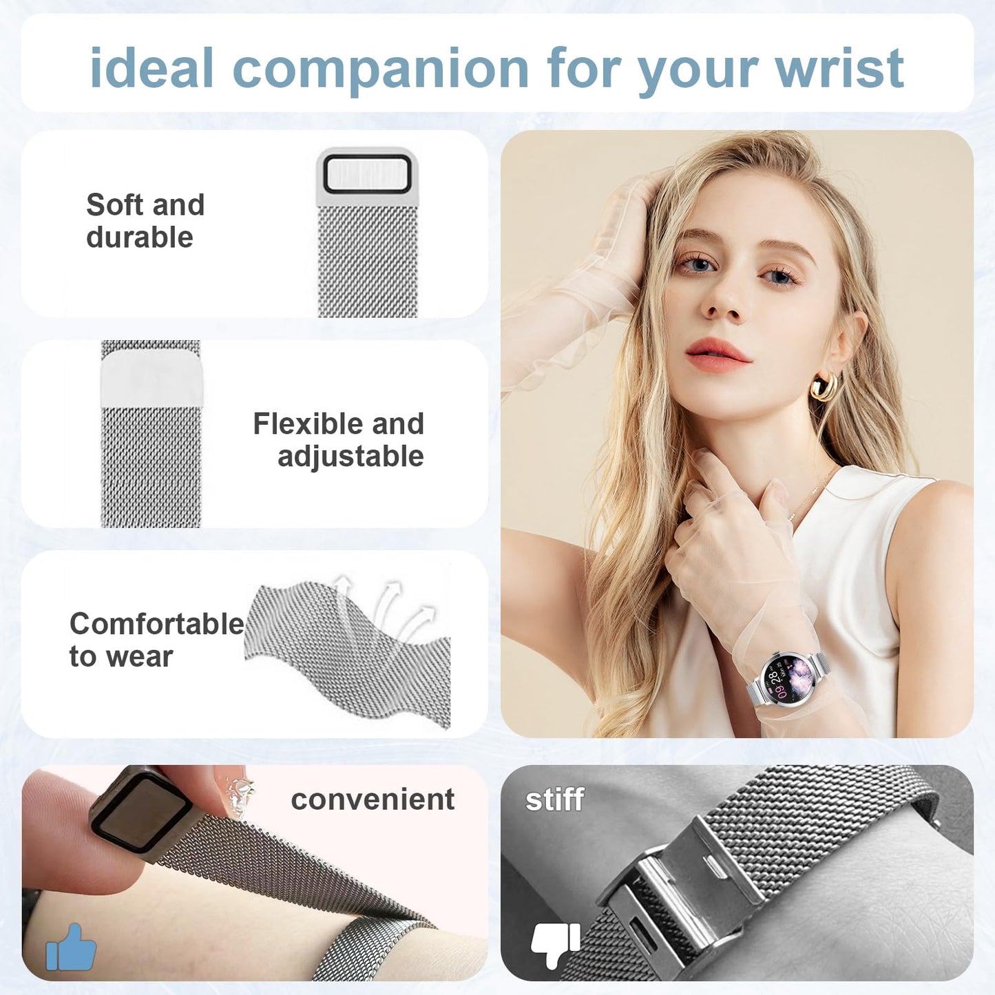 GADIXY Smart Watches for Women (Make/Answer Call),1.109 AMOLED Screen Fitness Tracker 110+ Sports Step Counter/SpO2/BP/Heart Rate/Sleep Monitor IP68 SmartWatches for Android iOS Silver