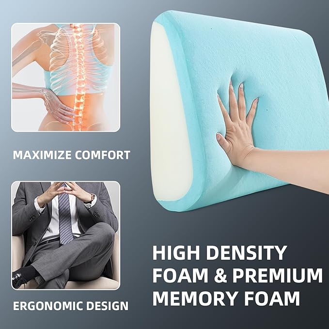 MABOZOO Memory Foam Back Support Cushion for Recliner Chair,Lumbar Support Pillow for Elderly,Extra Large Lumbar Support Pillow with Extension Straps,Navy Blue
