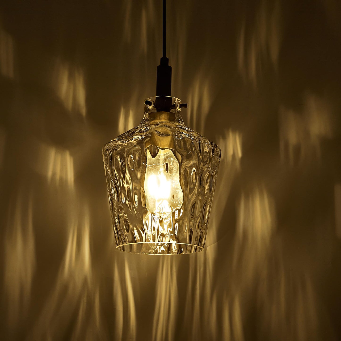 Vaziden Modern Hammered Glass Pendant Lighting For Kitchen Island 1 Pack  Farmhouse Black And Gold Pendant Light Fixtures  Height Adjustable Ceiling Pendant Light  8 Inch
