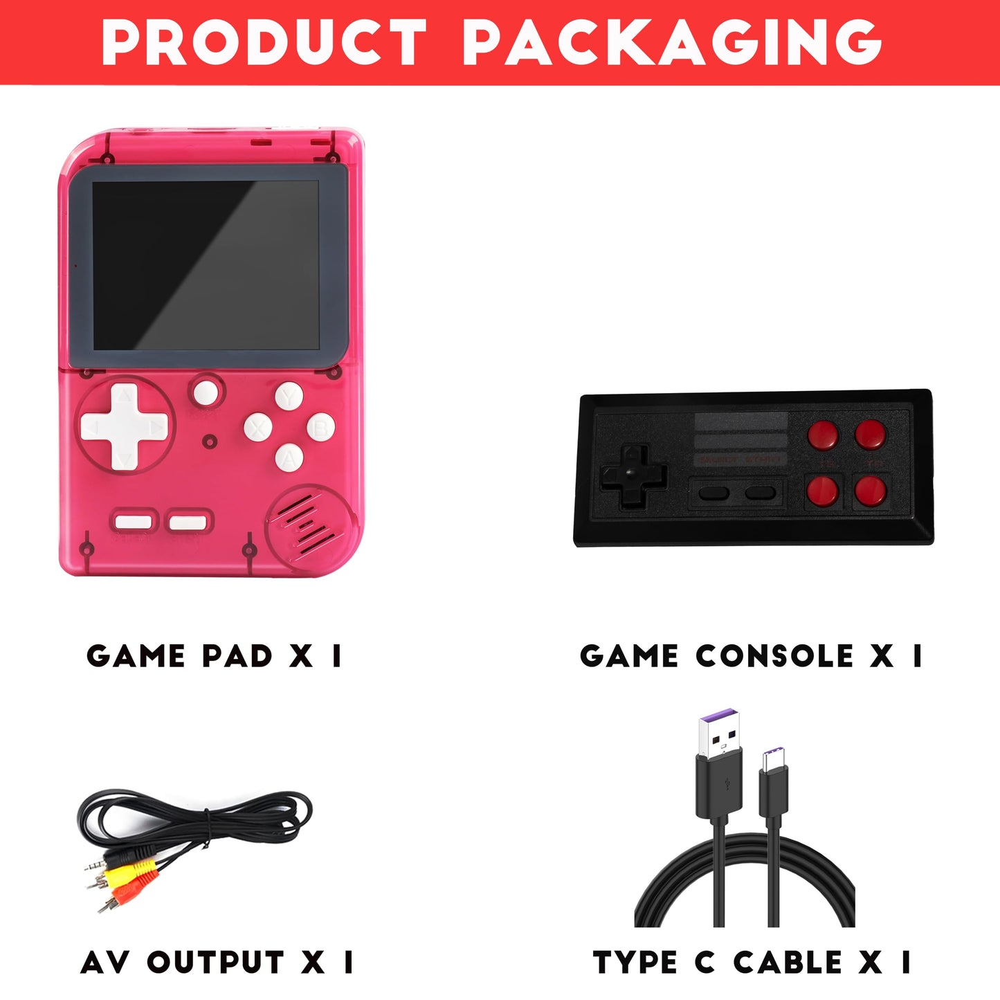 Retro Handheld Game Console,Portable Video Game Console with 256 Classic Games, 3.0 inches HD Screen, Support TV & Two Players Present for Adults Red