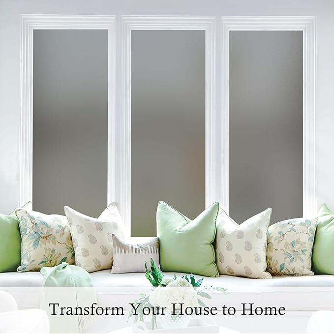 Coavas Window Privacy Film Frosted Glass Static Cling UV Sun Blocking Heat Control Window Tint Day and Night Insulation Home Bathroom Door Decorative Frosting Cover, 23.6 x 393.7 Inch, Gray