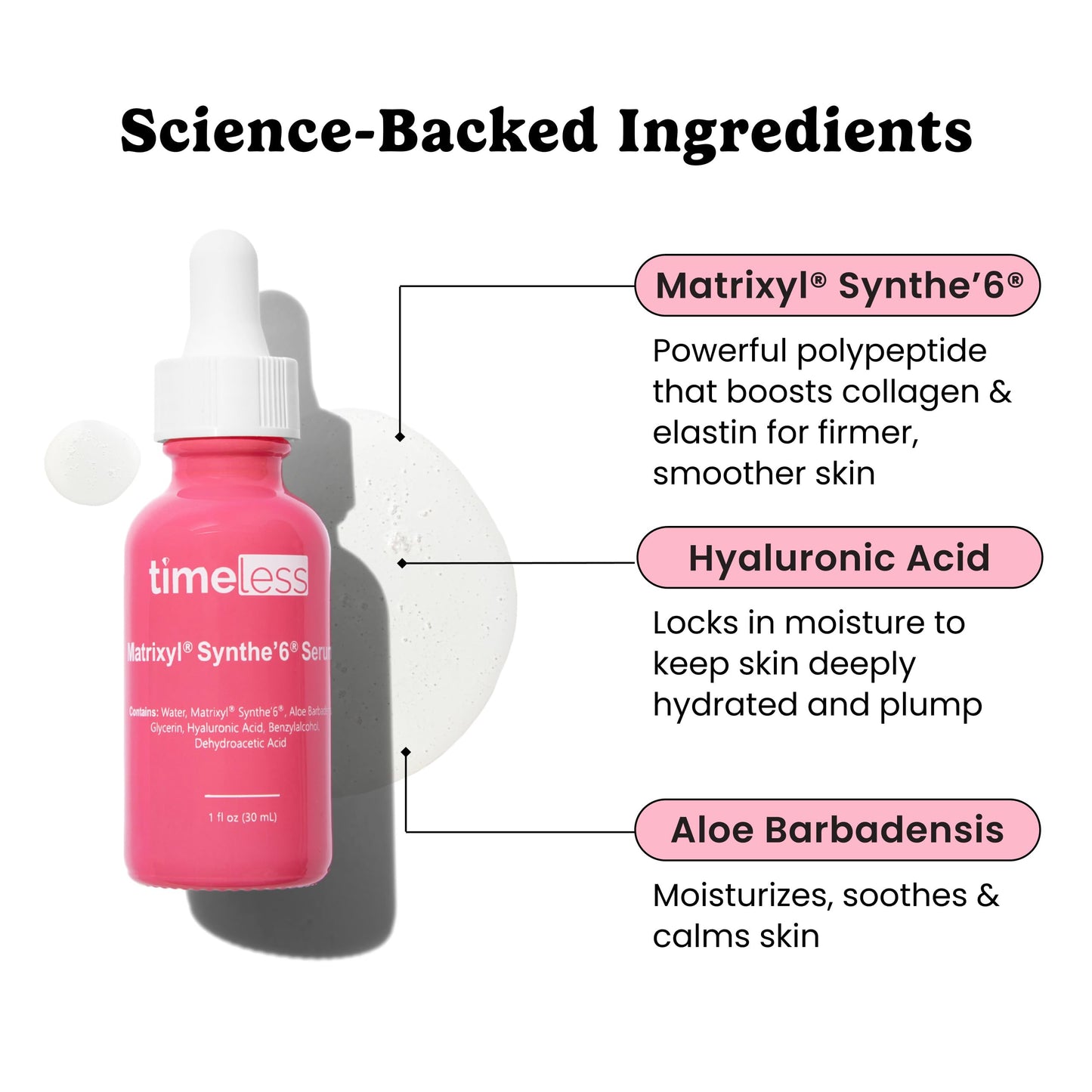 Timeless Skin Care Matrixyl Synthe6 Serum - Face Serum for Skin Care - with Hyaluronic Acid for Hydration - 1 oz