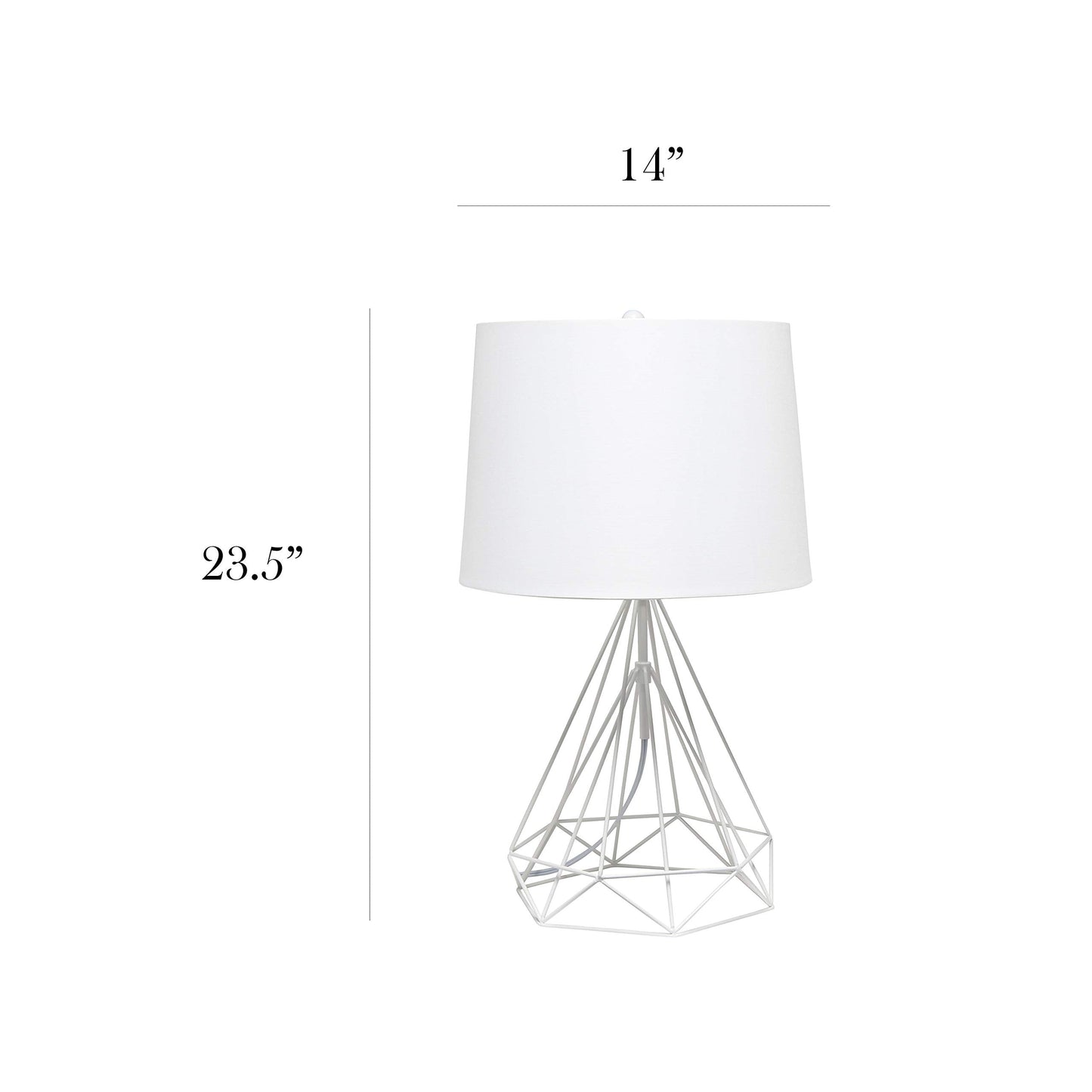 Elegant Designs Modern Geometric Table Lamp, Metal, White, 14inL x 14inW x 23.5inH, Model LT1054-WHT