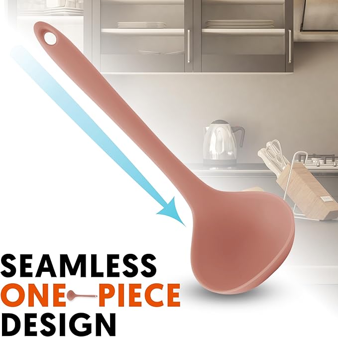 Platinum Silicone Cooking Ladle for Baking, Scraping & Mixing, 100% Food Grade Colorful Silicone Kitchen & Serving Utensils, Heat Resistant, Non-Stick Cookware - 8.6 inch Dry Rose