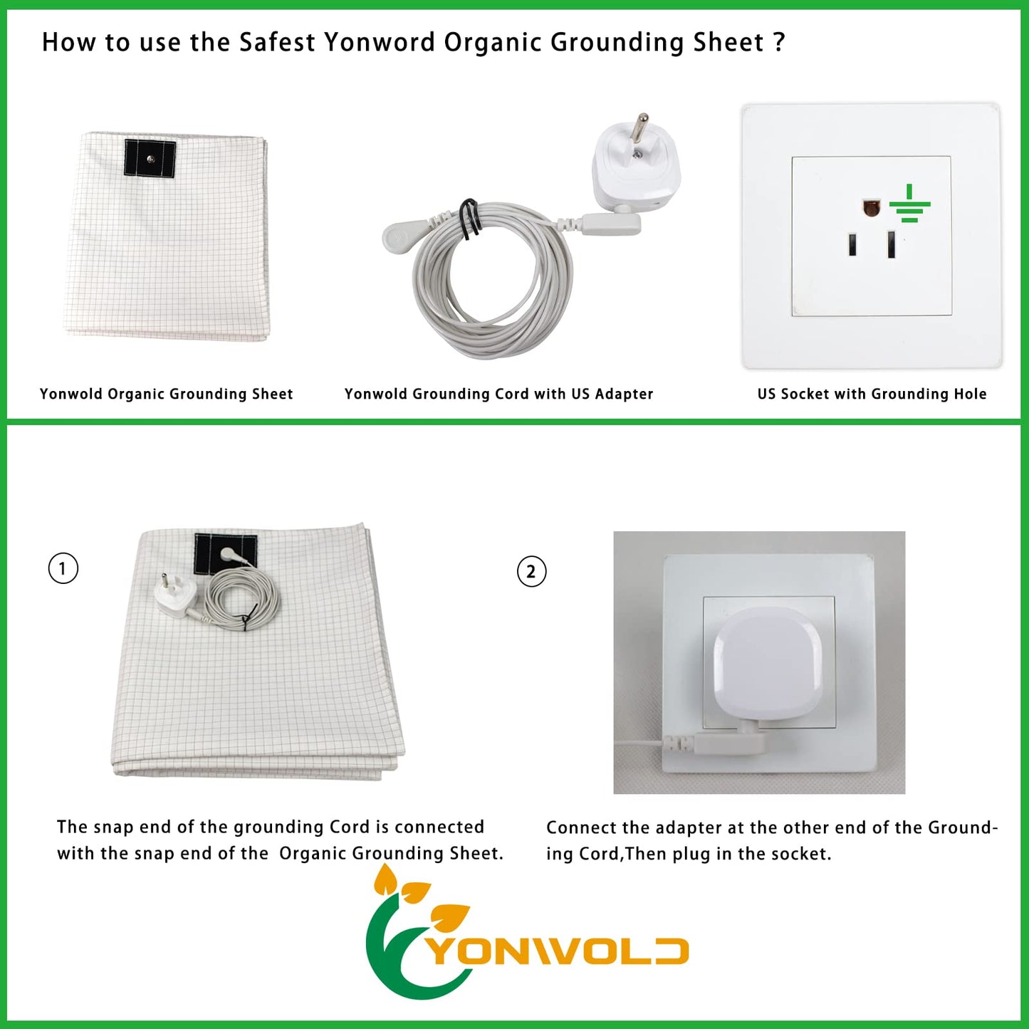 Yonwold Organic Grounding Sheet 10% Silver for Bed Sleeping Therapy with Safest Ground Adapter and Connection Cord 27X52 INCH
