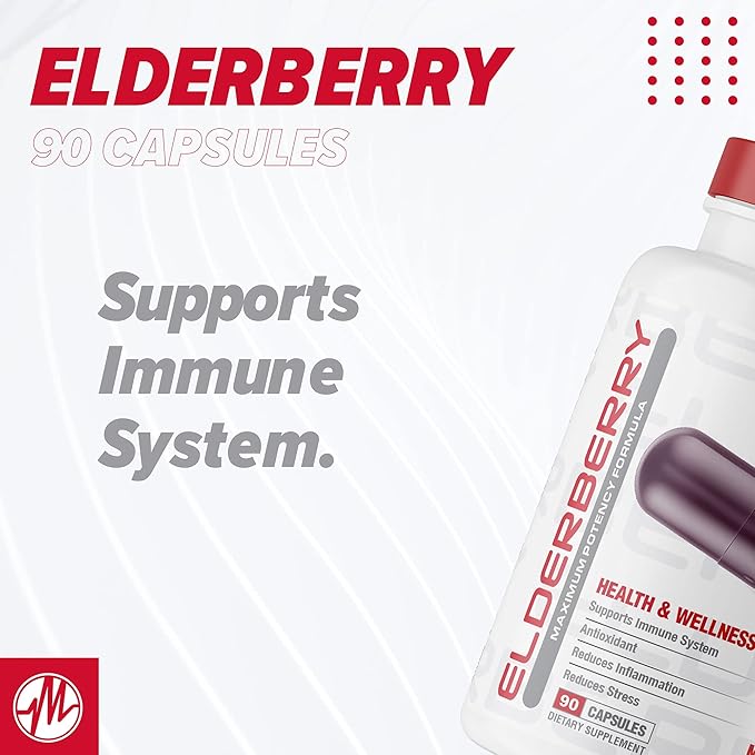 Metabolic Nutrition Elderberry with Vitamin C and Zinc, 1200mg, 90 Vegan Capusles, Supports Immune System, Antioxidant, Reduces Inflammation as Well as Stress Relief