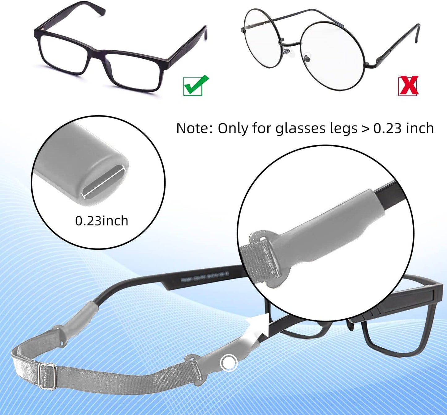 Enenfly Adjustable Glasses Straps - 3 Pack No Tail Eyewear Retainer for Men, Women, Kids – Fits Eyeglasses & Sunglasses,Grey(7.5-13.5 inch)