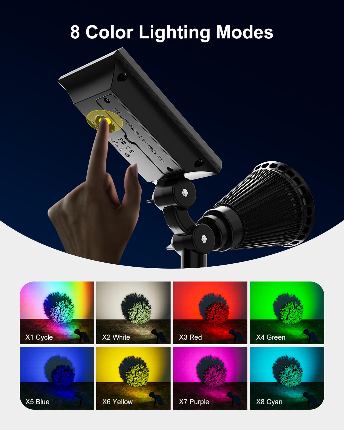 FALOVE Christmas Color Changing Solar Spotlights, 1 Pack, Outdoor Waterproof LED Landscape Uplighting, Model FA0502C