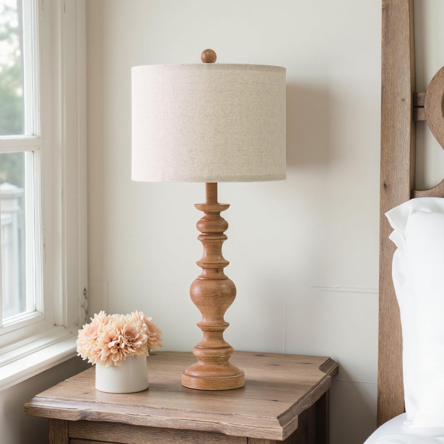 Bobomomo 27  Light Brown Table Lamps Set Of 2  Large Farmhouse Resin Lamps With Linen Shades  Rustic Vintage Lamps For Living Room  Bedroom  Console Table Or Entryway Home Lighting