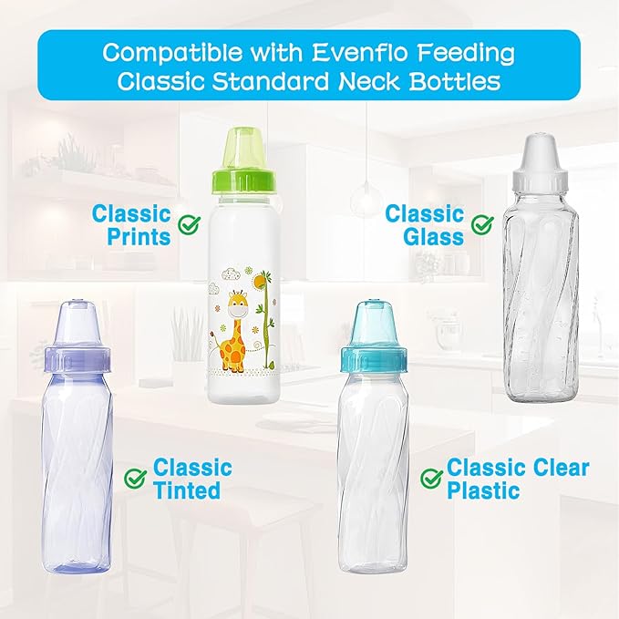6-Count Silicone Bottle Nipples for Dr. Brown's Narrow Bottles and Evenflo Feeding Classic Standard Neck Bottles, Breast-Like, Anti-Colic Valve, Fast Flow, 6m+