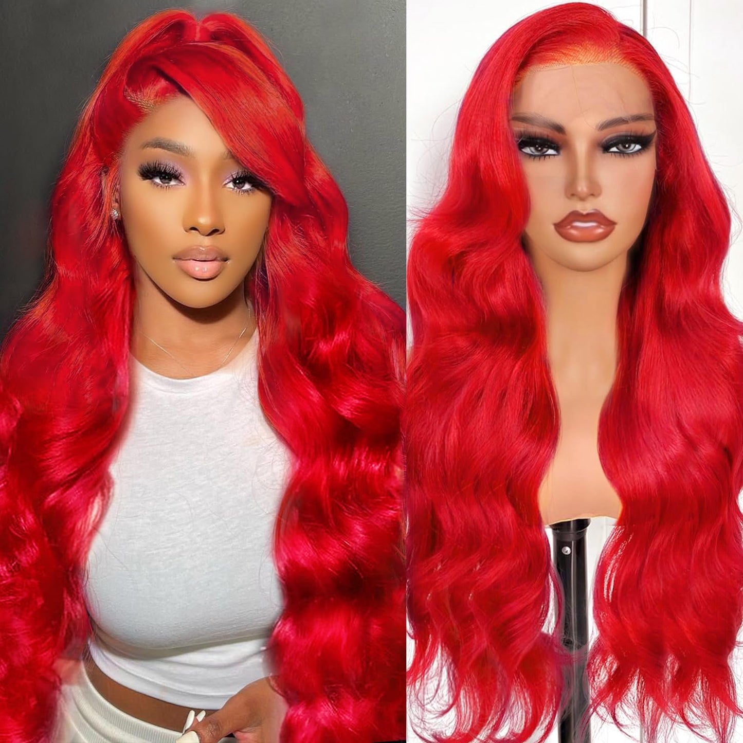 Shciyair 28 Inch Red Human Hair Wig 200 Density 13x4 Body Wave HD Lace Front Wigs Human Hair Pre Plucked Red HD Lace Frontal Wig